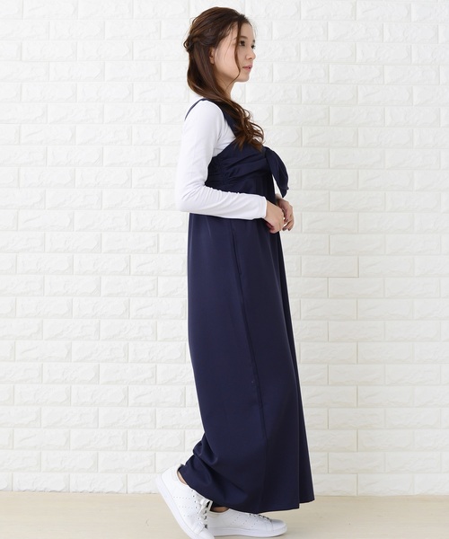 Lace Ladies(レースレディース)の「リボン付き サロペットワイドパンツ オールインワン・パンツ(つなぎ/オールインワン・レディース・ブラック/ネイビー・FREE)」の13枚目の写真