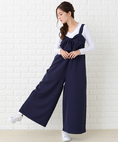 Lace Ladies(レースレディース)の「リボン付き サロペットワイドパンツ オールインワン・パンツ(つなぎ/オールインワン・レディース・ブラック/ネイビー・FREE)」の14枚目の写真