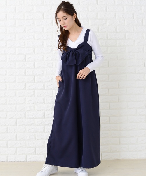 Lace Ladies(レースレディース)の「リボン付き サロペットワイドパンツ オールインワン・パンツ(つなぎ/オールインワン・レディース・ブラック/ネイビー・FREE)」の15枚目の写真