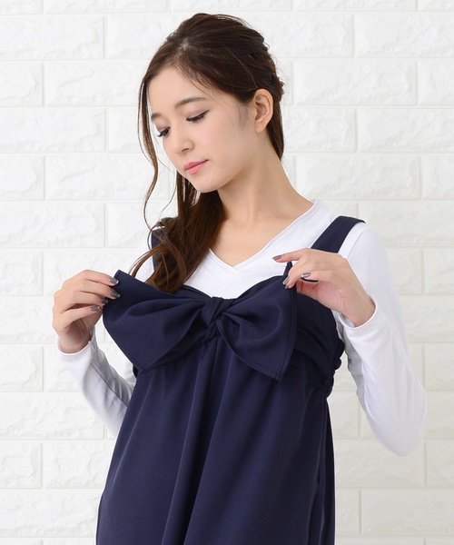Lace Ladies(レースレディース)の「リボン付き サロペットワイドパンツ オールインワン・パンツ(つなぎ/オールインワン・レディース・ブラック/ネイビー・FREE)」の16枚目の写真
