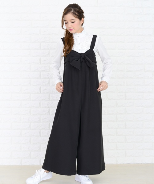 Lace Ladies(レースレディース)の「リボン付き サロペットワイドパンツ オールインワン・パンツ(つなぎ/オールインワン・レディース・ブラック/ネイビー・FREE)」の7枚目の写真