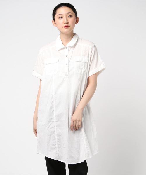 MANGROVE(マングローブ)の「ゆったりボイルロングシャツ(シャツワンピース・レディース・ホワイト・MEDIUM/LARGE)」の1枚目の写真