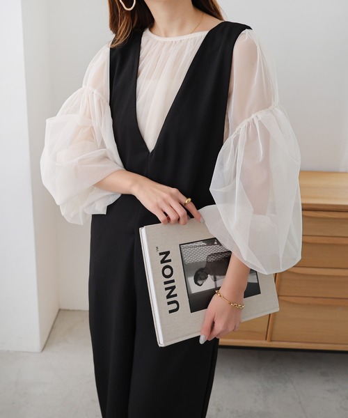 andme(アンドミー)の「とろみ素材バックリボンサロペット(サロペット/オーバーオール・レディース・ブラック/ベージュ/ネイビー/カーキ/グレー系その他/グリーン/モカ/アイボリー・M/L/S)」の20枚目の写真