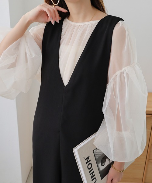 andme(アンドミー)の「とろみ素材バックリボンサロペット(サロペット/オーバーオール・レディース・ブラック/ベージュ/ネイビー/カーキ/グレー系その他/グリーン/モカ/アイボリー・M/L/S)」の22枚目の写真