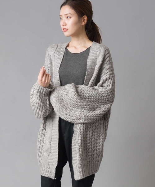 OMNES(オムネス)の「ざっくりケーブルニットカーディガン(カーディガン)」|グレー
