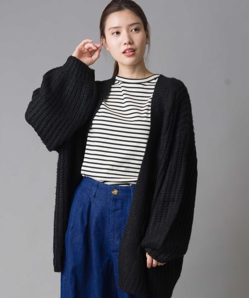 OMNES(オムネス)の「ざっくりケーブルニットカーディガン(カーディガン)」|ブラック