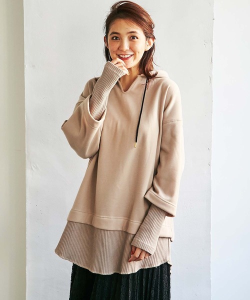 GeeRA(ジーラ)の「レイヤード風スウェットパーカー(パーカー・レディース・ブラック/ブルー/ベージュ・X-LARGE/MEDIUM/LARGE)」の10枚目の写真