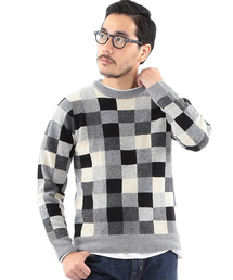 BEAMS PLUS | BEAMS PLUS / カラー ブロックチェック ニット(ニット/セーター)