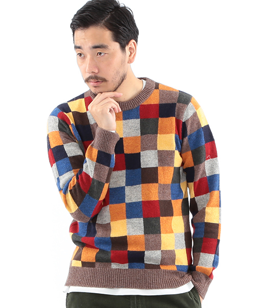 BEAMS PLUS（ビームスプラス）の「BEAMS PLUS / カラー ブロックチェック ニット（ニット/セーター・メンズ・その他2/その他1・MEDIUM/LARGE/SMALL）」の3枚目の写真