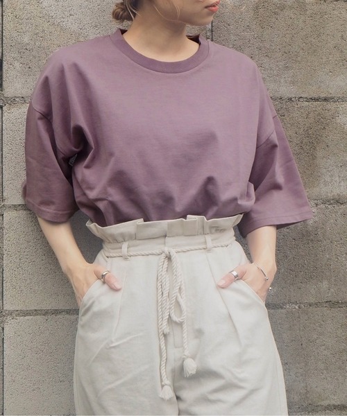 tiptop（ティップトップ）の「綿100％BIG半袖Tシャツ（Tシャツ/カットソー・レディース・ブルー/スミクロ/スモークピンク/オフホワイト/ライトグリーン/A/オレンジ/グリーン/パープル/ライトブルー/B/D・FREE）」の8枚目の写真