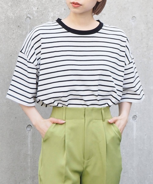 tiptop（ティップトップ）の「綿100％BIG半袖Tシャツ（Tシャツ/カットソー・レディース・ブルー/スミクロ/スモークピンク/オフホワイト/ライトグリーン/A/オレンジ/グリーン/パープル/ライトブルー/B/D・FREE）」の12枚目の写真