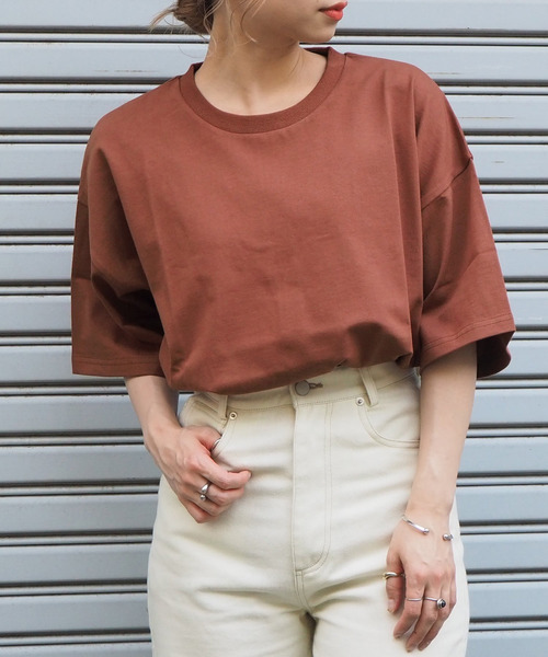 tiptop（ティップトップ）の「綿100％BIG半袖Tシャツ（Tシャツ/カットソー・レディース・ブルー/スミクロ/スモークピンク/オフホワイト/ライトグリーン/A/オレンジ/グリーン/パープル/ライトブルー/B/D・FREE）」の10枚目の写真