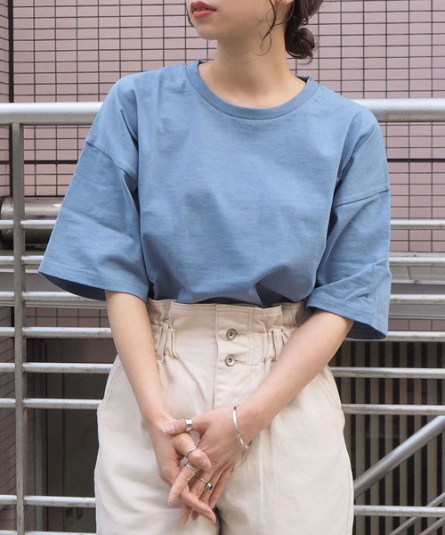 tiptop（ティップトップ）の「綿100％BIG半袖Tシャツ（Tシャツ/カットソー・レディース・ブルー/スミクロ/スモークピンク/オフホワイト/ライトグリーン/A/オレンジ/グリーン/パープル/ライトブルー/B/D・FREE）」の7枚目の写真