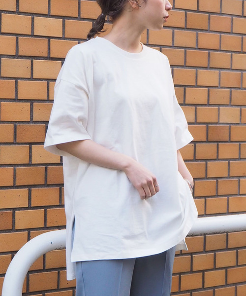 tiptop（ティップトップ）の「綿100％BIG半袖Tシャツ（Tシャツ/カットソー・レディース・ブルー/スミクロ/スモークピンク/オフホワイト/ライトグリーン/A/オレンジ/グリーン/パープル/ライトブルー/B/D・FREE）」の18枚目の写真