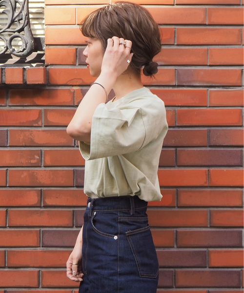 tiptop（ティップトップ）の「綿100％BIG半袖Tシャツ（Tシャツ/カットソー・レディース・ブルー/スミクロ/スモークピンク/オフホワイト/ライトグリーン/A/オレンジ/グリーン/パープル/ライトブルー/B/D・FREE）」の19枚目の写真