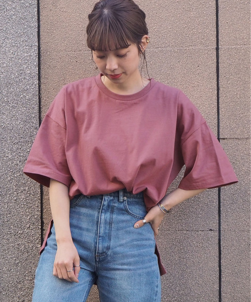 tiptop（ティップトップ）の「綿100％BIG半袖Tシャツ（Tシャツ/カットソー・レディース・ブルー/スミクロ/スモークピンク/オフホワイト/ライトグリーン/A/オレンジ/グリーン/パープル/ライトブルー/B/D・FREE）」の14枚目の写真