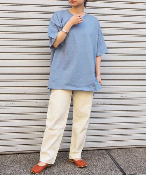 tiptop（ティップトップ）の「綿100％BIG半袖Tシャツ（Tシャツ/カットソー・レディース・ブルー/スミクロ/スモークピンク/オフホワイト/ライトグリーン/A/オレンジ/グリーン/パープル/ライトブルー/B/D・FREE）」の17枚目の写真