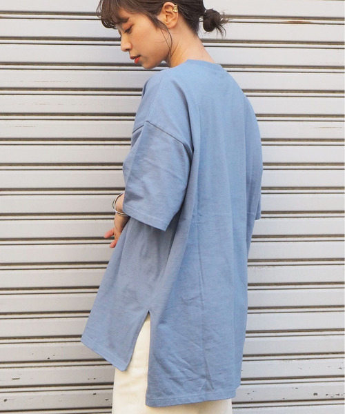 tiptop（ティップトップ）の「綿100％BIG半袖Tシャツ（Tシャツ/カットソー・レディース・ブルー/スミクロ/スモークピンク/オフホワイト/ライトグリーン/A/オレンジ/グリーン/パープル/ライトブルー/B/D・FREE）」の20枚目の写真