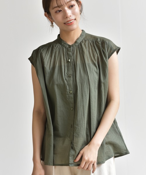 rps(アールピーエス)の「コットンボイルフレンチスリーブブラウス(シャツ/ブラウス・レディース・カーキ/オフホワイト/ストライプ/チェック/ベージュ/ブラック/ブラック系その他2/ホワイト系その他2/ブラック系その他3・M)」の7枚目の写真