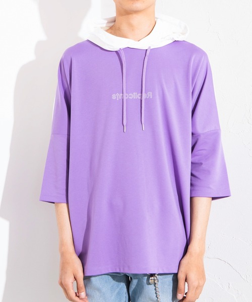 WEGO(ウィゴー)の「WEGO/バイカラー5分袖ドルマンパーカー(パーカー・メンズ・ライトパープル/ベージュ/ホワイト・MEDIUM/LARGE)」の5枚目の写真