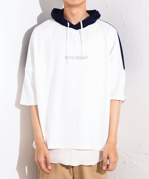 WEGO(ウィゴー)の「WEGO/バイカラー5分袖ドルマンパーカー(パーカー・メンズ・ライトパープル/ベージュ/ホワイト・MEDIUM/LARGE)」の11枚目の写真