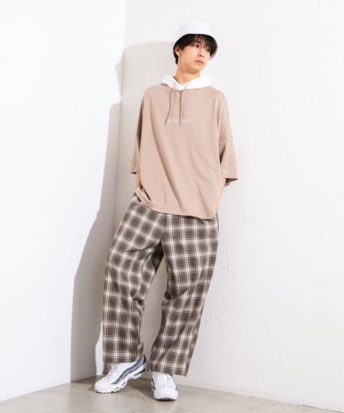 WEGO(ウィゴー)の「WEGO/バイカラー5分袖ドルマンパーカー(パーカー・メンズ・ライトパープル/ベージュ/ホワイト・MEDIUM/LARGE)」の10枚目の写真