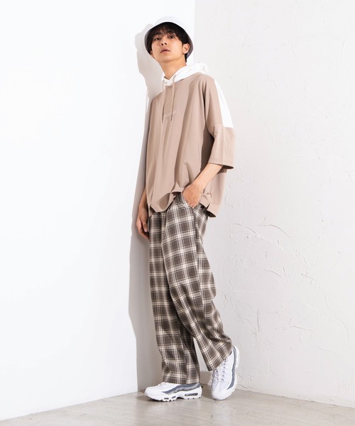 WEGO(ウィゴー)の「WEGO/バイカラー5分袖ドルマンパーカー(パーカー・メンズ・ライトパープル/ベージュ/ホワイト・MEDIUM/LARGE)」の12枚目の写真