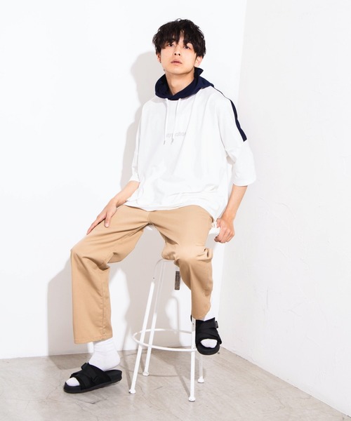 WEGO(ウィゴー)の「WEGO/バイカラー5分袖ドルマンパーカー(パーカー・メンズ・ライトパープル/ベージュ/ホワイト・MEDIUM/LARGE)」の18枚目の写真