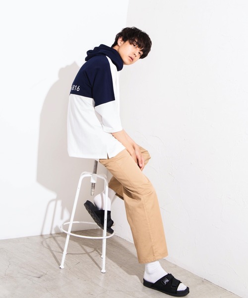 WEGO(ウィゴー)の「WEGO/バイカラー5分袖ドルマンパーカー(パーカー・メンズ・ライトパープル/ベージュ/ホワイト・MEDIUM/LARGE)」の16枚目の写真