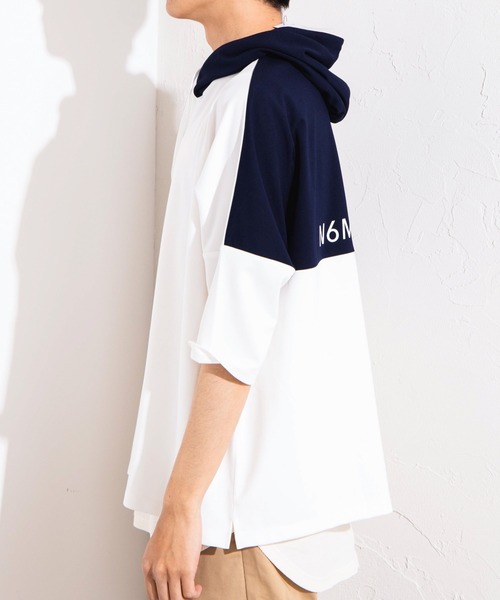 WEGO(ウィゴー)の「WEGO/バイカラー5分袖ドルマンパーカー(パーカー・メンズ・ライトパープル/ベージュ/ホワイト・MEDIUM/LARGE)」の7枚目の写真