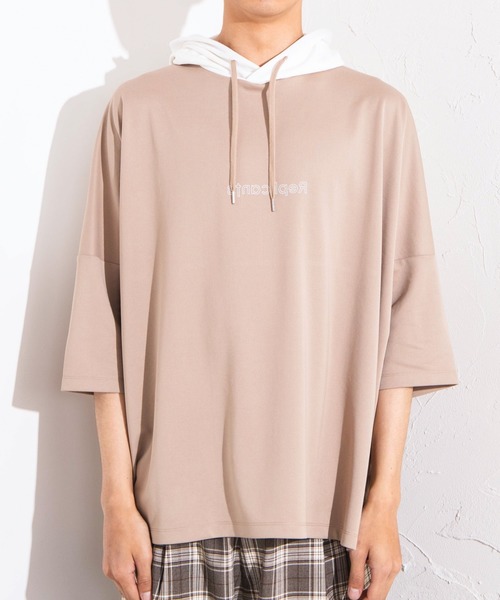 WEGO(ウィゴー)の「WEGO/バイカラー5分袖ドルマンパーカー(パーカー・メンズ・ライトパープル/ベージュ/ホワイト・MEDIUM/LARGE)」の13枚目の写真