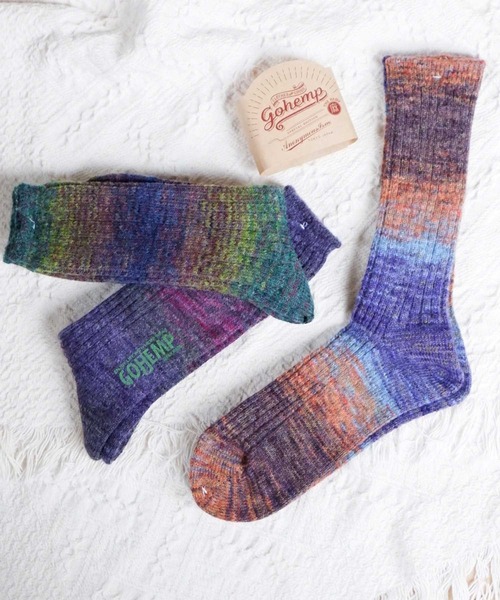 GOHEMP（ゴーヘンプ）の「ANONYMOUSISM GO HEMP　スプラッシュパターンクルー（ソックス/靴下・メンズ・ブルー系その他/オレンジ/グレー系その他/バイオレット/モスグリーン/チャコールグレー/マスタード/パープル/ベージュ系その他・25cm～27cm/23cm～25cm）」の7枚目の写真