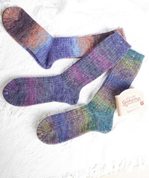 GOHEMP（ゴーヘンプ）の「ANONYMOUSISM GO HEMP　スプラッシュパターンクルー（ソックス/靴下・メンズ・ブルー系その他/オレンジ/グレー系その他/バイオレット/モスグリーン/チャコールグレー/マスタード/パープル/ベージュ系その他・25cm～27cm/23cm～25cm）」の2枚目の写真