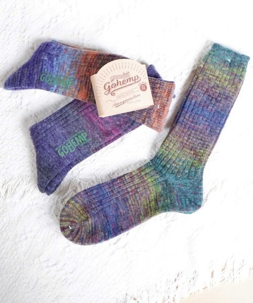 GOHEMP（ゴーヘンプ）の「ANONYMOUSISM GO HEMP　スプラッシュパターンクルー（ソックス/靴下・メンズ・ブルー系その他/オレンジ/グレー系その他/バイオレット/モスグリーン/チャコールグレー/マスタード/パープル/ベージュ系その他・25cm～27cm/23cm～25cm）」の5枚目の写真