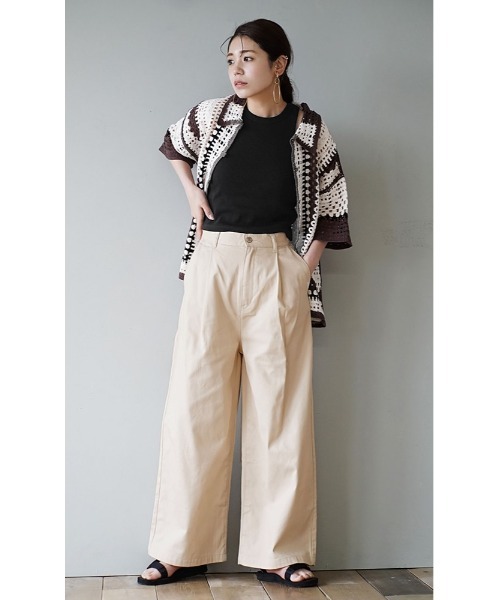 zootie（ズーティー）の「コットンツイル ハイウエストタックワイドパンツ（その他パンツ・レディース・ブラック/キャメル/オフホワイト/カーキ/グレイッシュベージュ/ホワイト/ベージュ/カーキオリーブ/ブラック系その他・M/L）」の14枚目の写真