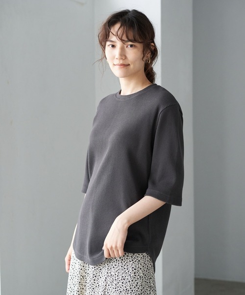AMERICAN HOLIC（アメリカンホリック）の「バックスキッパー5分袖ワッフルプルオーバー 〇＊（Tシャツ/カットソー・レディース・ミント/アイボリー/チャコールグレー/ブラウン・M/L）」の2枚目の写真