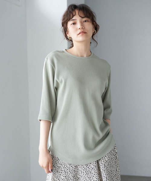 AMERICAN HOLIC（アメリカンホリック）の「バックスキッパー5分袖ワッフルプルオーバー 〇＊（Tシャツ/カットソー・レディース・ミント/アイボリー/チャコールグレー/ブラウン・M/L）」の4枚目の写真