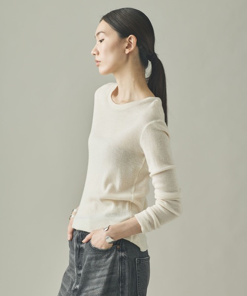 Curensology（カレンソロジー）の「Curensology(カレンソロジー)/ウールテレコクルーネックプルオーバー（ニット/セーター・レディース・チャコールグレー/ベージュ/ブラック/ホワイト/ライトブラウン/ベージュ系/トップグレー/ダークブラウン/ライトベージュ/レッド/ブルー・FREE）」の21枚目の写真