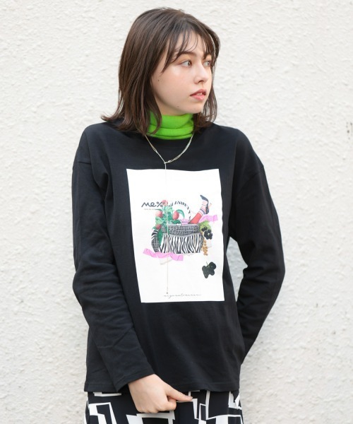 Me%(ミィパーセント)の「【コラボアイテム】コラボプリントロンT(Tシャツ/カットソー・レディース・ブラック/ホワイト・FREE)」の2枚目の写真
