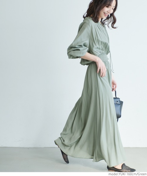 coca（coca）（コカ）の「前後２WAYとろみサテンギャザーワンピース（ワンピース・レディース・グリーン/グレー系その他・ONE SIZE）」の4枚目の写真