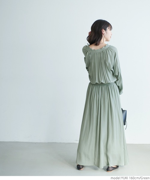 coca（coca）（コカ）の「前後２WAYとろみサテンギャザーワンピース（ワンピース・レディース・グリーン/グレー系その他・ONE SIZE）」の5枚目の写真