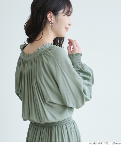 coca（coca）（コカ）の「前後２WAYとろみサテンギャザーワンピース（ワンピース・レディース・グリーン/グレー系その他・ONE SIZE）」の6枚目の写真