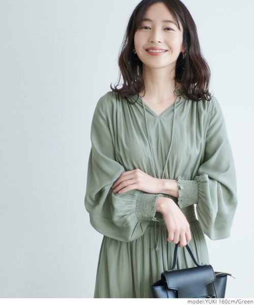 coca（coca）（コカ）の「前後２WAYとろみサテンギャザーワンピース（ワンピース・レディース・グリーン/グレー系その他・ONE SIZE）」の7枚目の写真