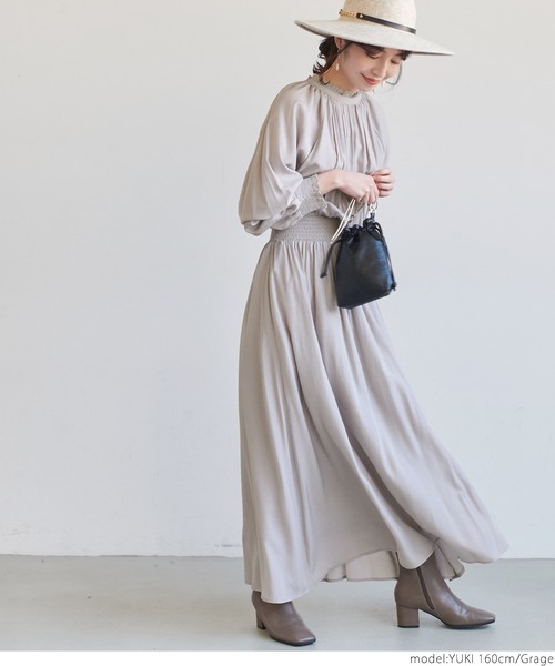 coca（coca）（コカ）の「前後２WAYとろみサテンギャザーワンピース（ワンピース・レディース・グリーン/グレー系その他・ONE SIZE）」の9枚目の写真