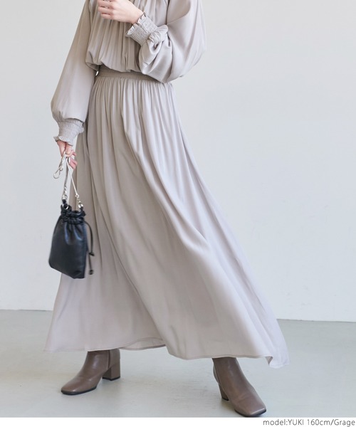 coca（coca）（コカ）の「前後２WAYとろみサテンギャザーワンピース（ワンピース・レディース・グリーン/グレー系その他・ONE SIZE）」の12枚目の写真