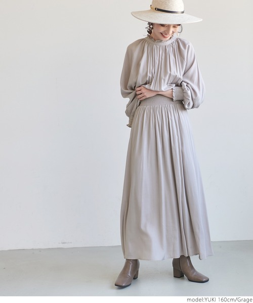 coca（coca）（コカ）の「前後２WAYとろみサテンギャザーワンピース（ワンピース・レディース・グリーン/グレー系その他・ONE SIZE）」の13枚目の写真