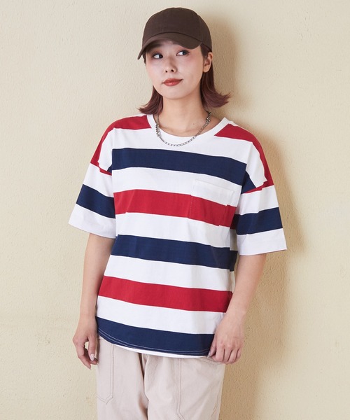 CUBE SUGAR（キューブシュガー）の「空紡糸USAコットンボーダーボトル入り5分袖Tシャツ（Tシャツ/カットソー・レディース・ブラック/グレー/ブラック×グレー/ホワイト系その他/ホワイト系その他2/ホワイト系その他3・M）」の11枚目の写真