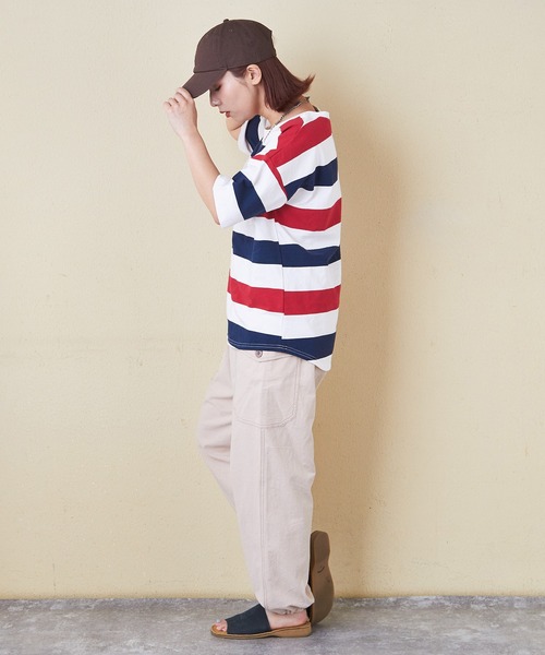 CUBE SUGAR（キューブシュガー）の「空紡糸USAコットンボーダーボトル入り5分袖Tシャツ（Tシャツ/カットソー・レディース・ブラック/グレー/ブラック×グレー/ホワイト系その他/ホワイト系その他2/ホワイト系その他3・M）」の13枚目の写真