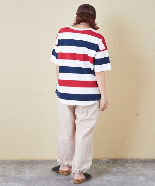 CUBE SUGAR（キューブシュガー）の「空紡糸USAコットンボーダーボトル入り5分袖Tシャツ（Tシャツ/カットソー・レディース・ブラック/グレー/ブラック×グレー/ホワイト系その他/ホワイト系その他2/ホワイト系その他3・M）」の14枚目の写真