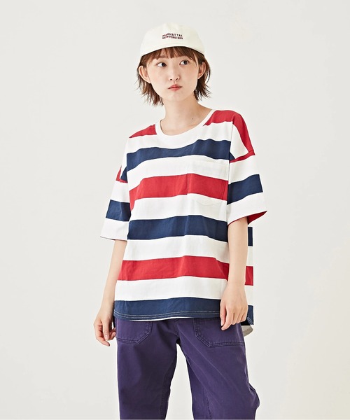 CUBE SUGAR（キューブシュガー）の「空紡糸USAコットンボーダーボトル入り5分袖Tシャツ（Tシャツ/カットソー・レディース・ブラック/グレー/ブラック×グレー/ホワイト系その他/ホワイト系その他2/ホワイト系その他3・M）」の15枚目の写真